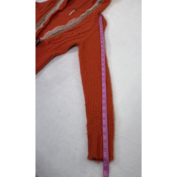 Free People Womens Wool Blend Ribbon Detail Hooded Cardigan Medium Orange Chrty - Picture 10 of 12